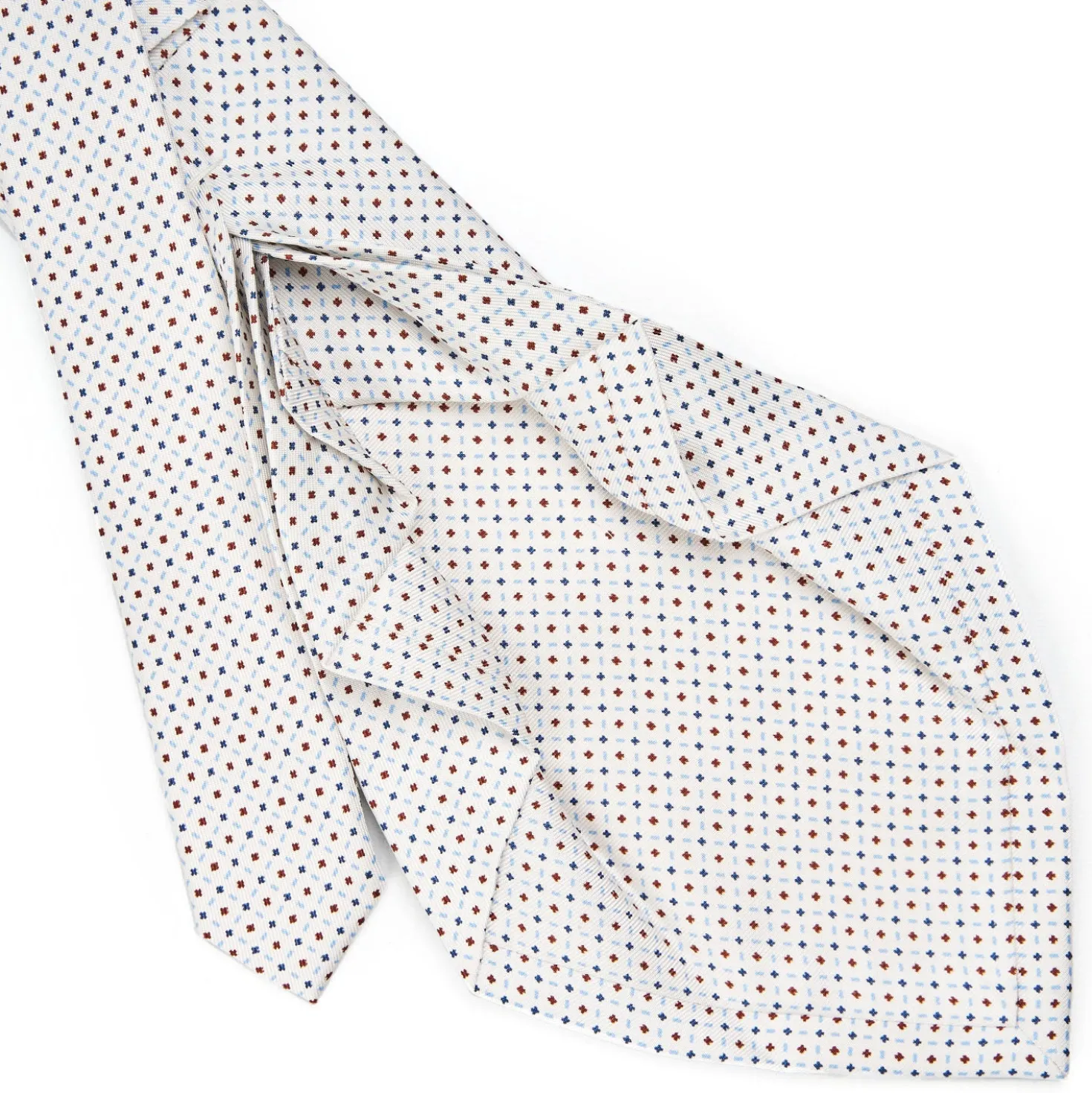 CRAVATTA SARTORIALE 7 PIEGHE IN SETA BIANCA Microfantasia fiore