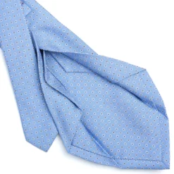 CRAVATTA SARTORIALE 5 PIEGHE IN SETA AZZURRA Microfantasia fiore