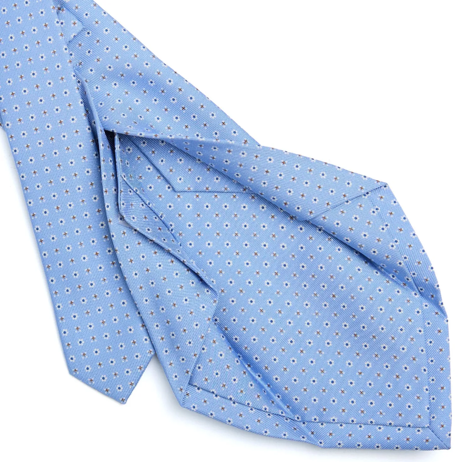 CRAVATTA SARTORIALE 5 PIEGHE IN SETA AZZURRA Microfantasia fiore