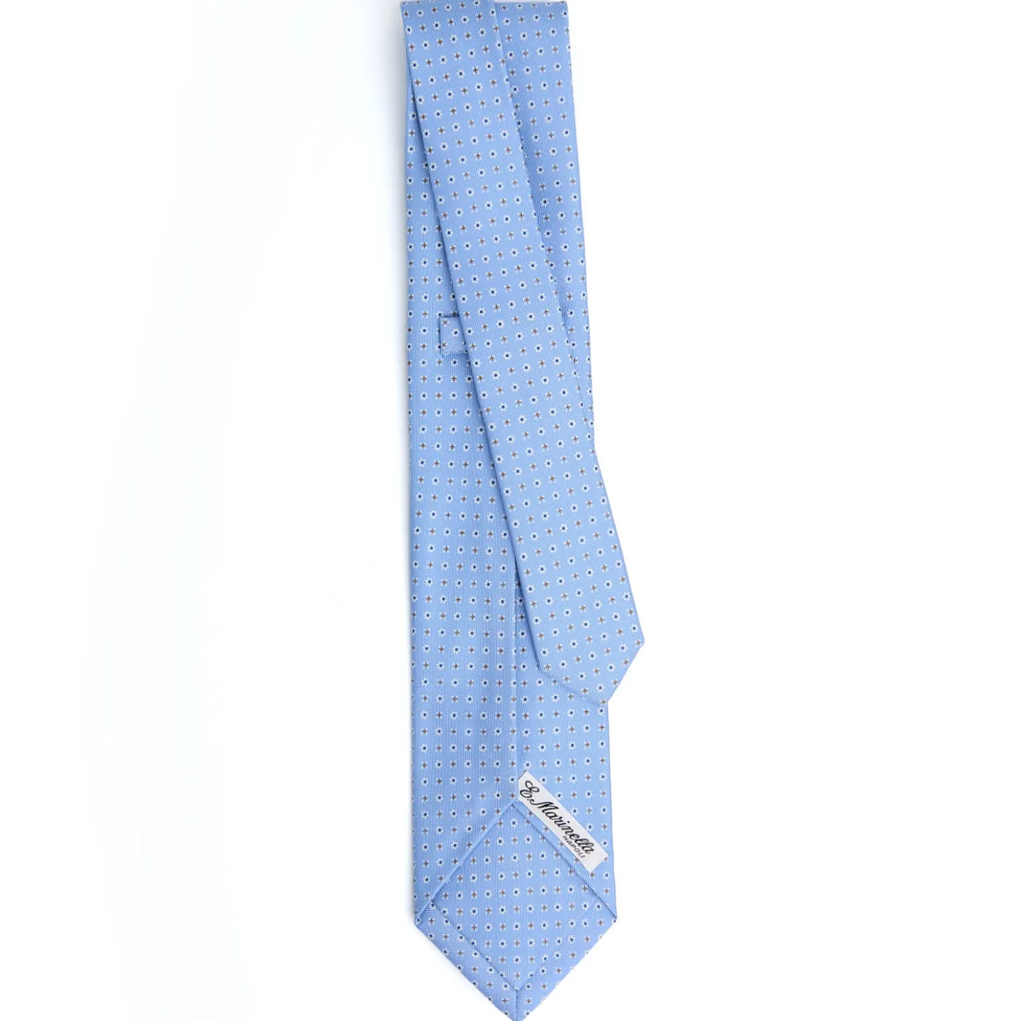 CRAVATTA SARTORIALE 5 PIEGHE IN SETA AZZURRA Microfantasia fiore