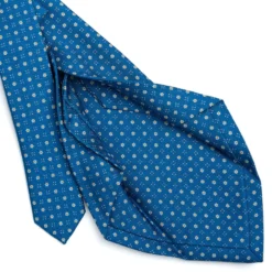 CRAVATTA SARTORIALE 5 PIEGHE IN SETA BLU MEDIO Microfantasia fiore