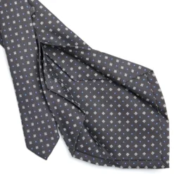 CRAVATTA SARTORIALE 5 PIEGHE IN SETA GRIGIO SCURO Microfantasia fiore
