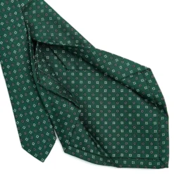 CRAVATTA SARTORIALE 5 PIEGHE IN SETA VERDE SCURO Microfantasia fiore