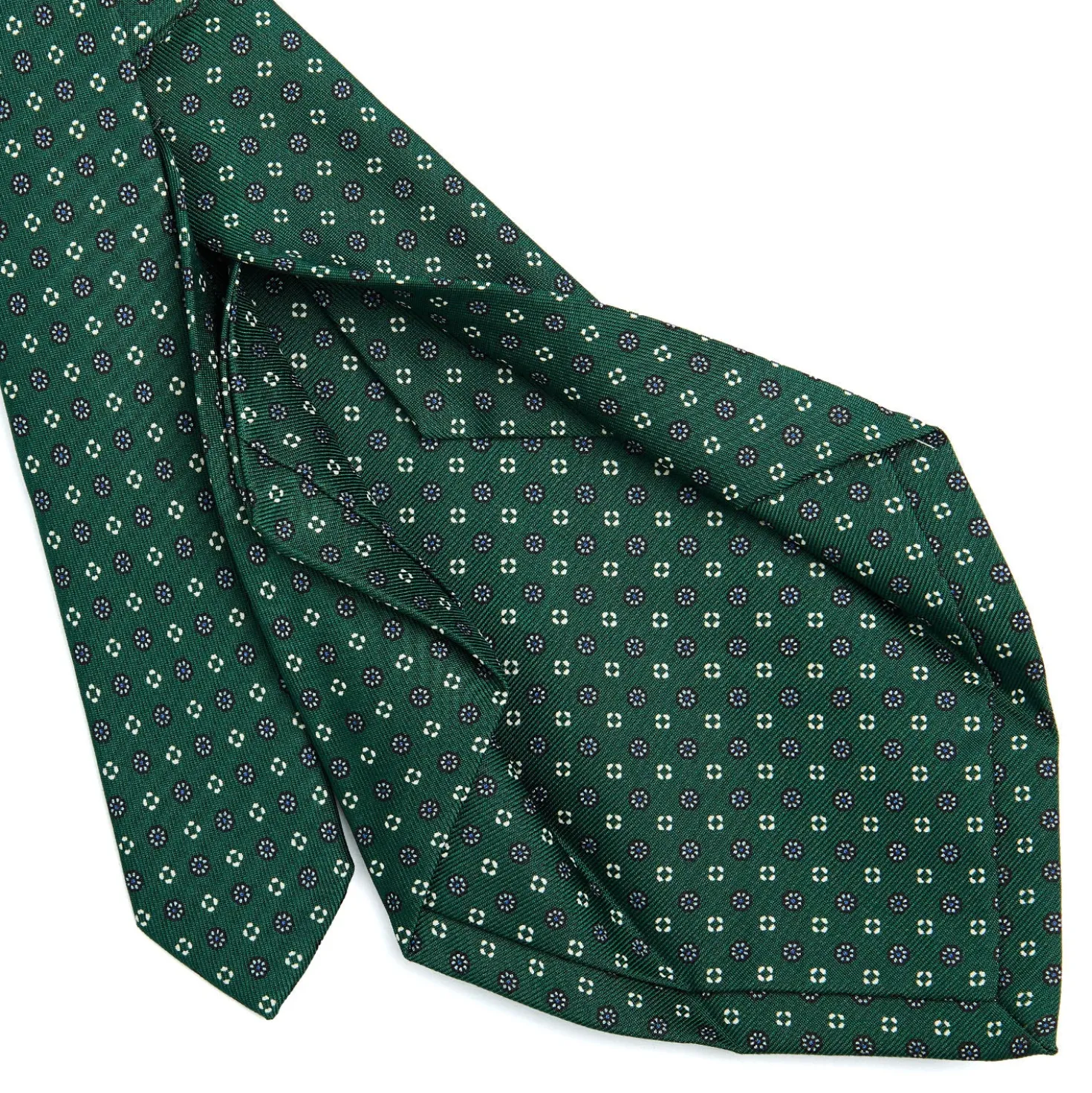 CRAVATTA SARTORIALE 5 PIEGHE IN SETA VERDE SCURO Microfantasia fiore