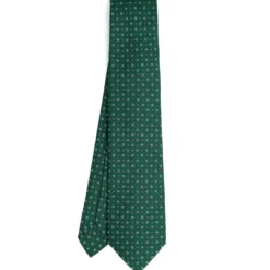 CRAVATTA SARTORIALE 5 PIEGHE IN SETA VERDE SCURO Microfantasia fiore