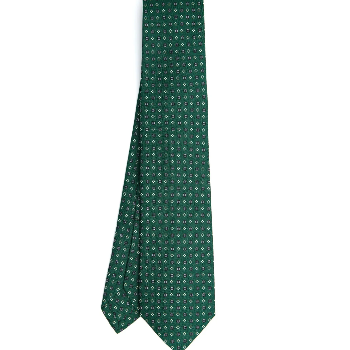 CRAVATTA SARTORIALE 5 PIEGHE IN SETA VERDE SCURO Microfantasia fiore