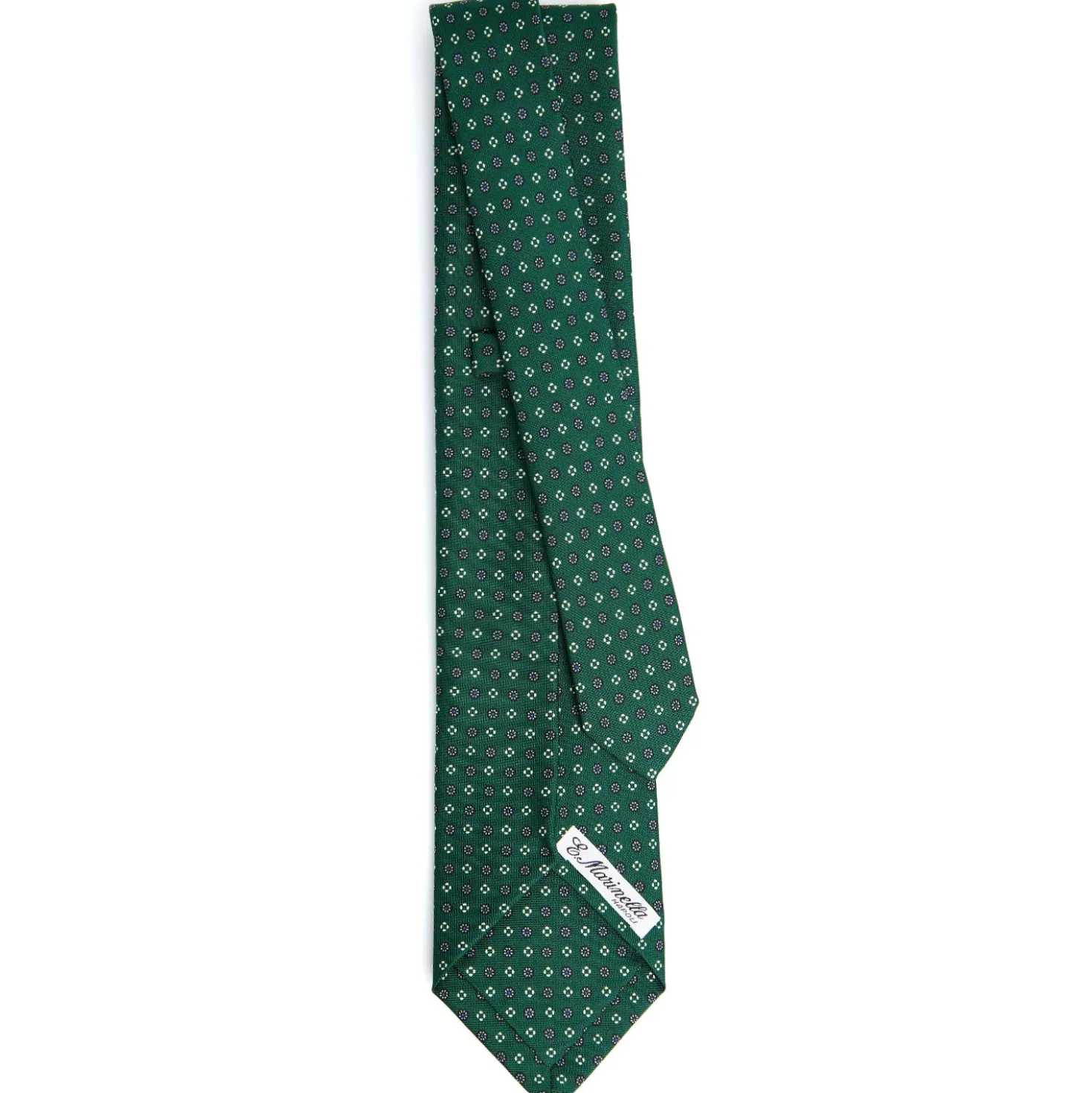 CRAVATTA SARTORIALE 5 PIEGHE IN SETA VERDE SCURO Microfantasia fiore