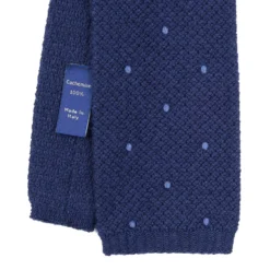 CRAVATTA TRICOT IN CASHMERE BLU SCURO Pois azzurro