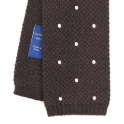 CRAVATTA TRICOT IN CASHMERE MARRONE SCURO Pois bianco