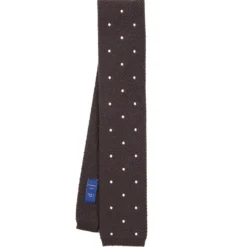 CRAVATTA TRICOT IN CASHMERE MARRONE SCURO Pois bianco