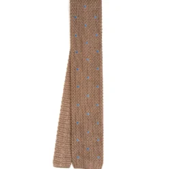 CRAVATTA TRICOT IN SETA BEIGE Pois azzurro
