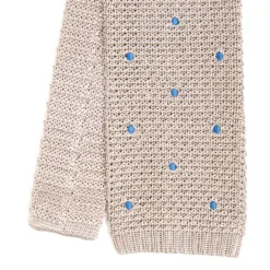 CRAVATTA TRICOT IN SETA BEIGE Pois blu