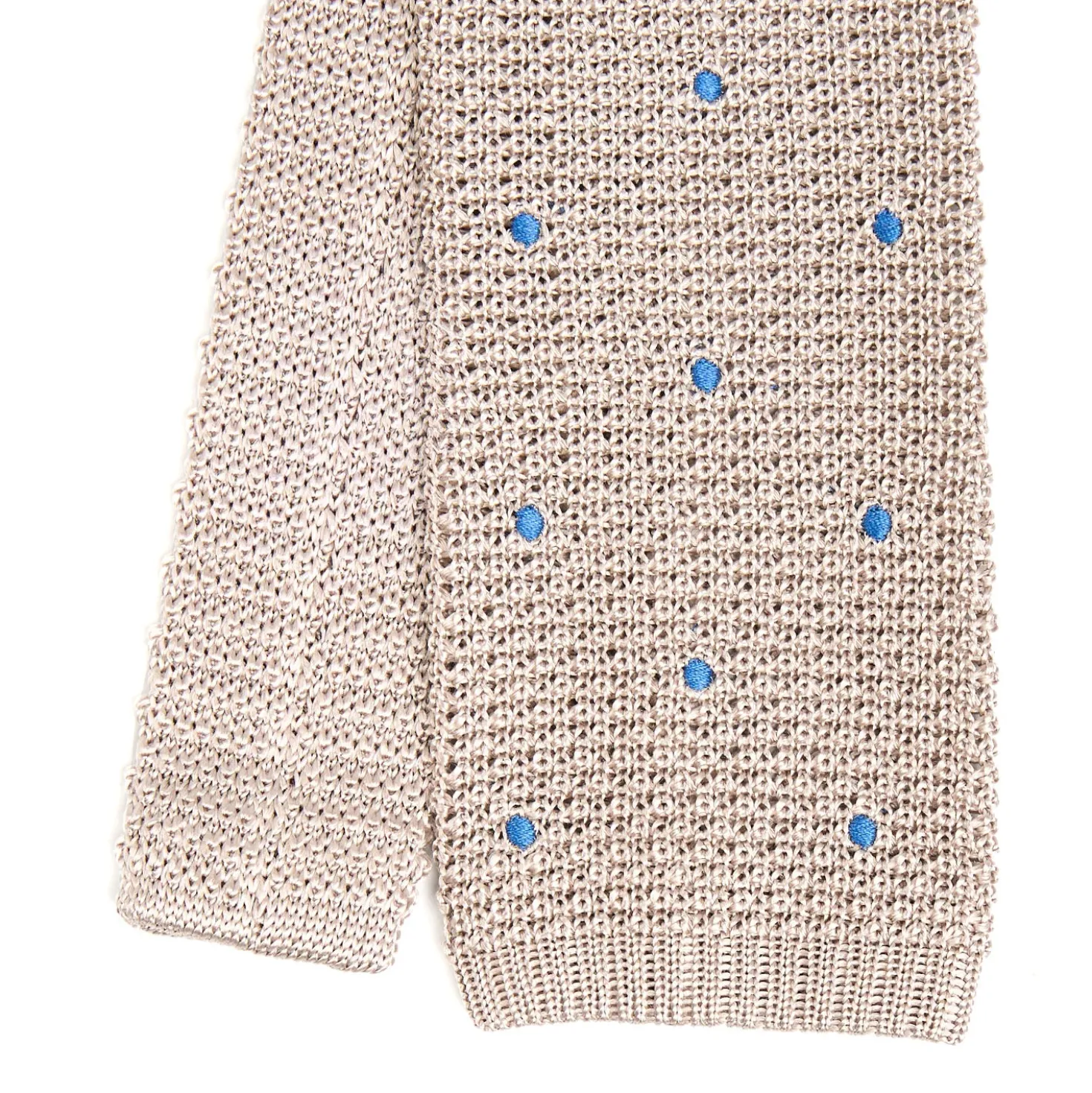 CRAVATTA TRICOT IN SETA BEIGE Pois blu
