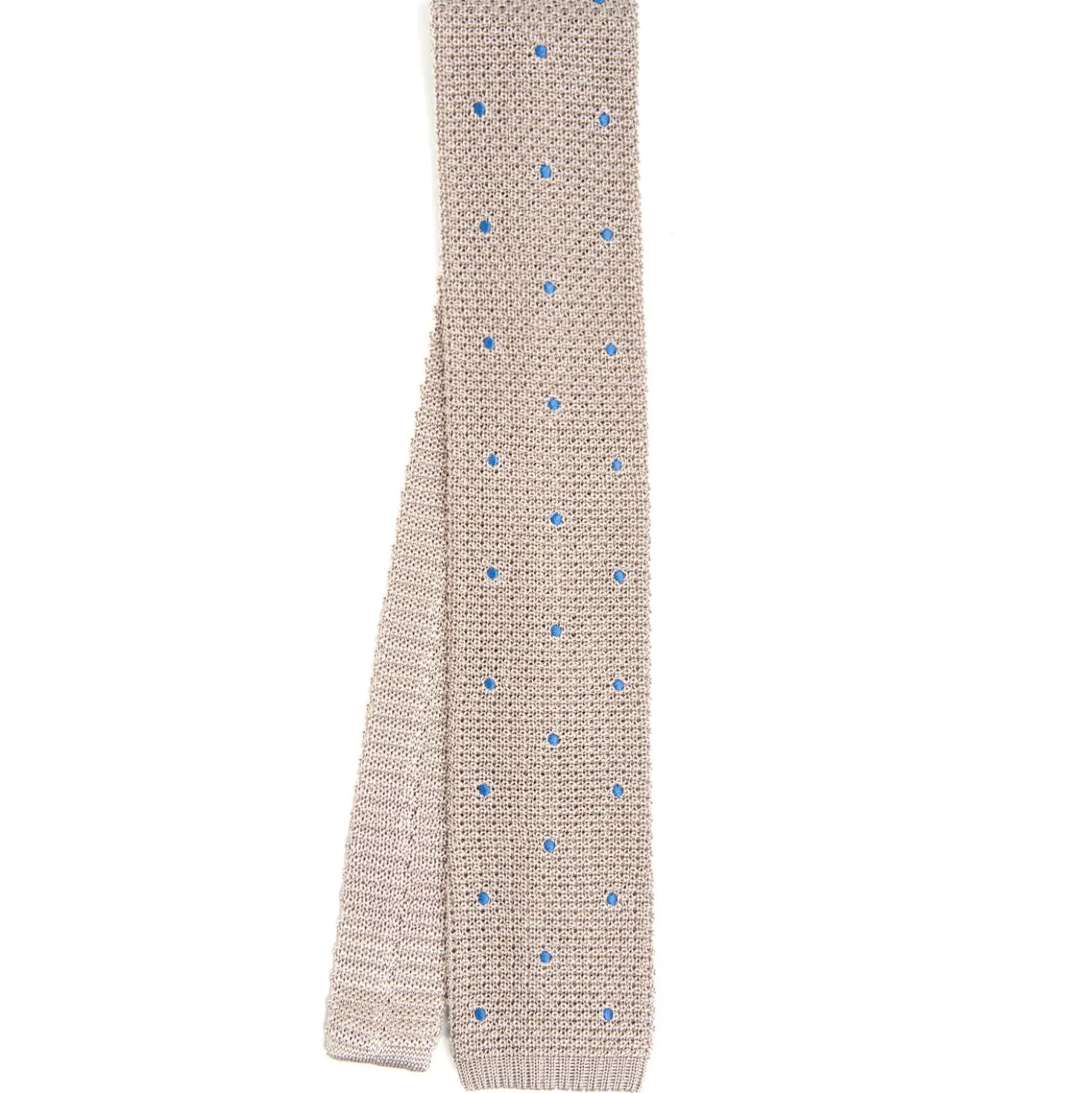 CRAVATTA TRICOT IN SETA BEIGE Pois blu