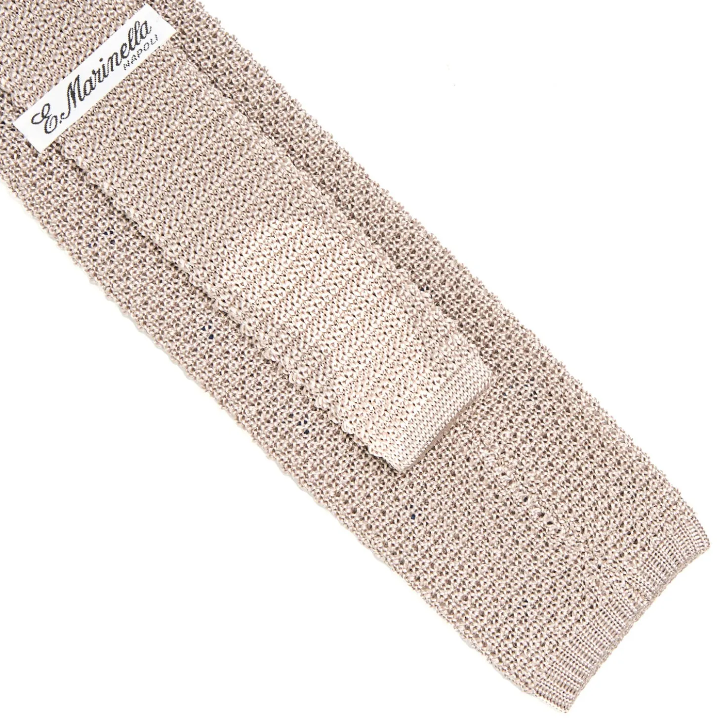 CRAVATTA TRICOT IN SETA BEIGE Pois blu