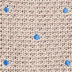 CRAVATTA TRICOT IN SETA BEIGE Pois blu