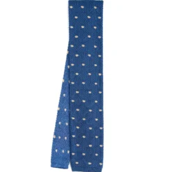 CRAVATTA TRICOT IN SETA BLU Pois beige