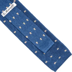 CRAVATTA TRICOT IN SETA BLU Pois beige