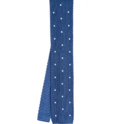 CRAVATTA TRICOT IN SETA BLU Pois beige