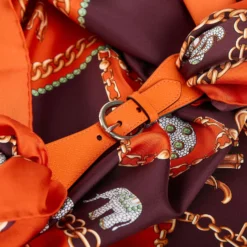 FERMAFOULARD IN PELLE ARANCIONE Con fibbia argentata