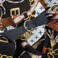 FERMAFOULARD IN PELLE BLU SCURO Con fibbia argentata