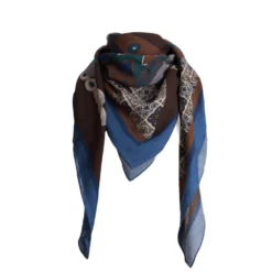 FOULARD BLUETTE E MARRONE SCURO IN LANA Motivo etnico