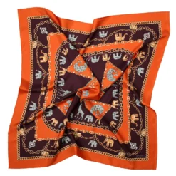 FOULARD IN SETA 90 ARANCIONE Elefanti portafortuna
