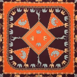 FOULARD IN SETA 90 ARANCIONE Elefanti portafortuna