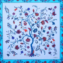 FOULARD IN SETA 90 AZZURRO L'albero della vita