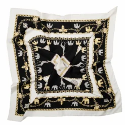 FOULARD IN SETA 90 BIANCO Elefanti portafortuna