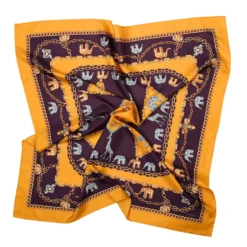 FOULARD IN SETA 90 GIALLO Elefanti portafortuna