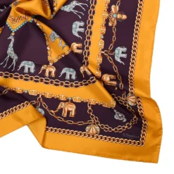 FOULARD IN SETA 90 GIALLO Elefanti portafortuna