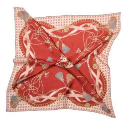 FOULARD IN SETA 90 MARRONE CHIARO Microfantasia, nappine e chiavi
