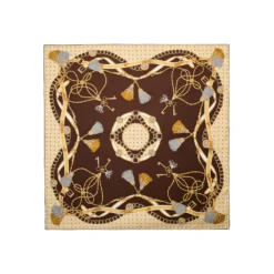 FOULARD IN SETA 90 MARRONE SCURO Microfantasia, nappine e chiavi