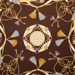 FOULARD IN SETA 90 MARRONE SCURO Microfantasia, nappine e chiavi