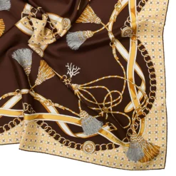 FOULARD IN SETA 90 MARRONE SCURO Microfantasia, nappine e chiavi