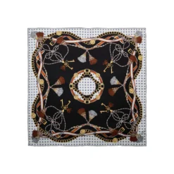 FOULARD IN SETA 90 NERO Microfantasia, nappine e chiavi