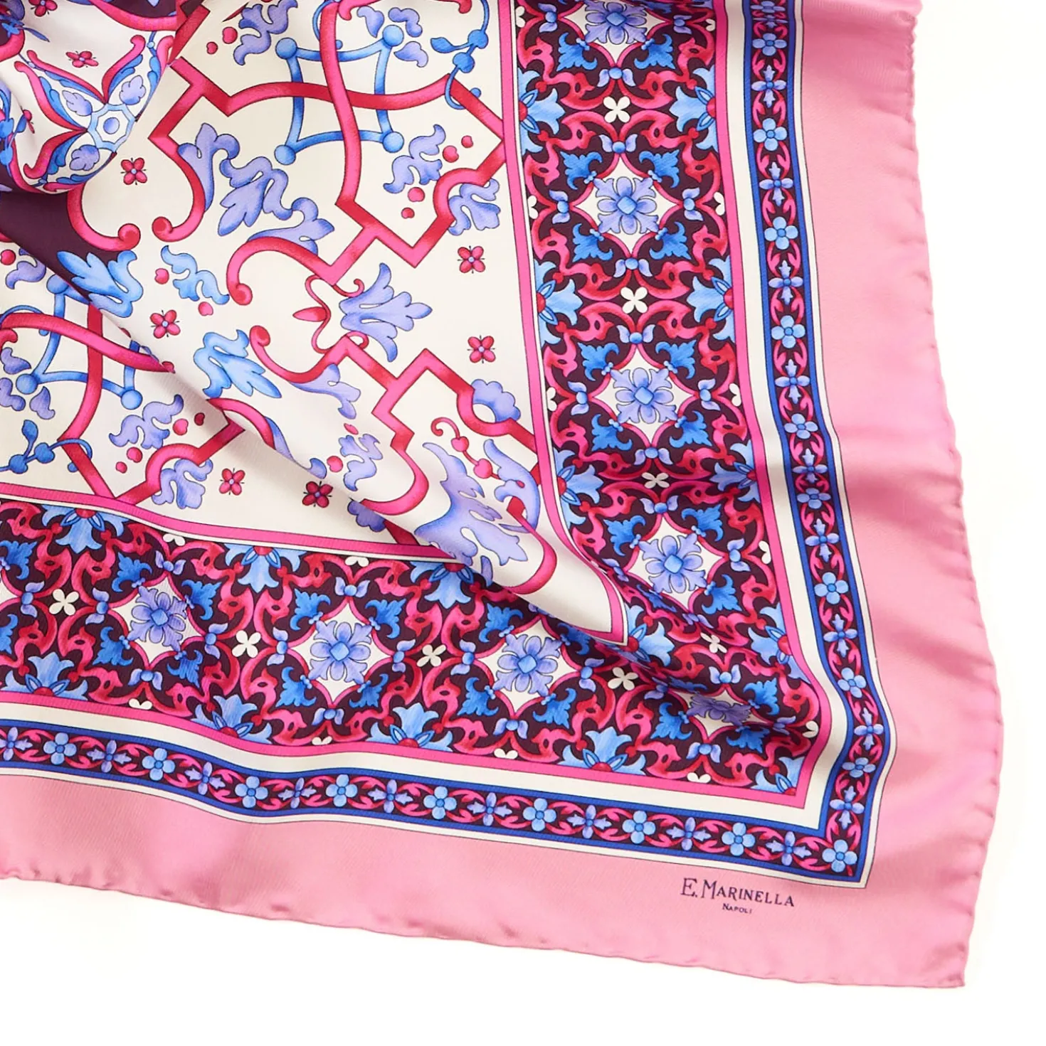 FOULARD IN SETA 90 ROSA Maiolica mediterranea