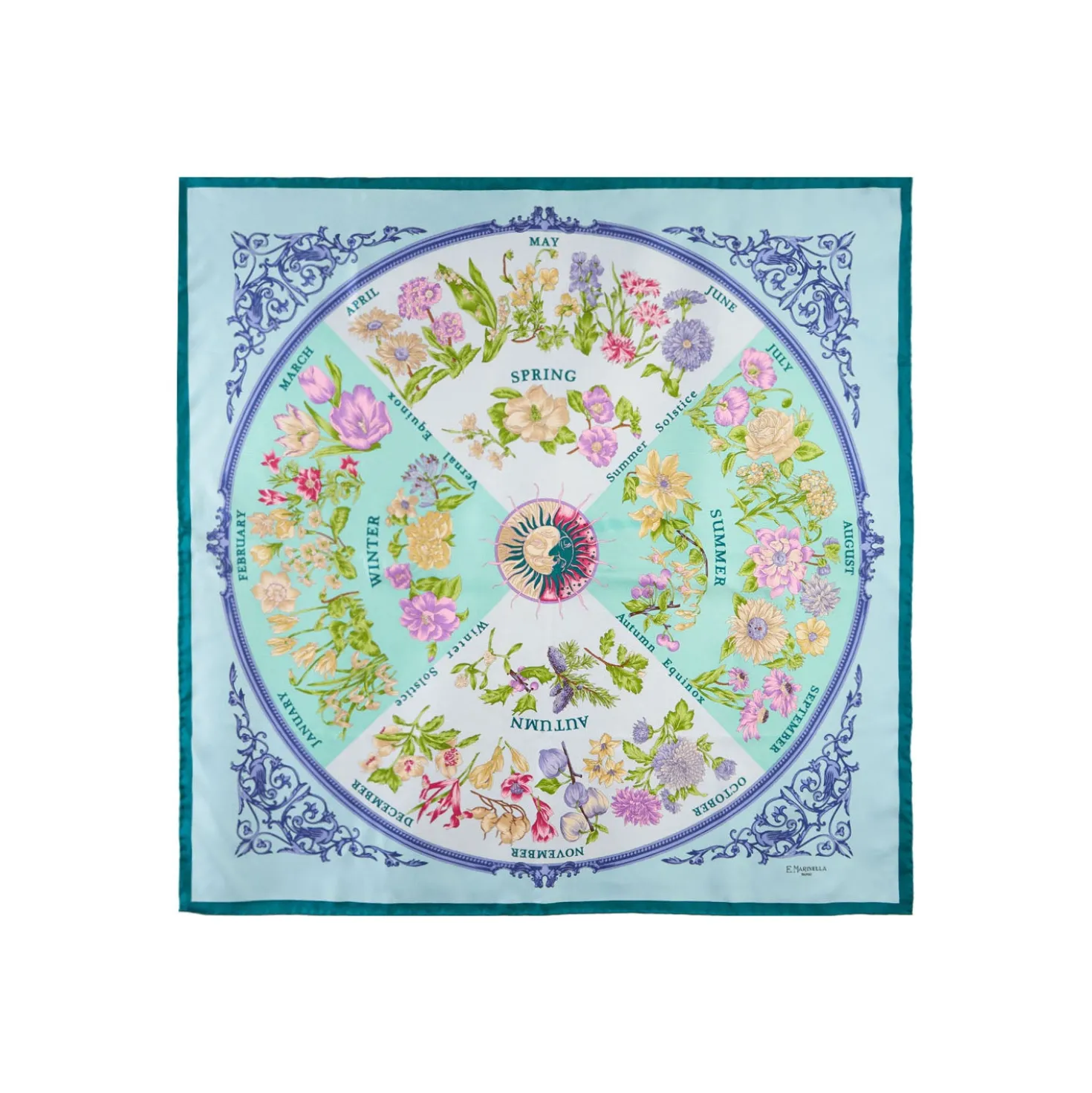 FOULARD IN SETA 90 VERDE La ruota delle stagioni
