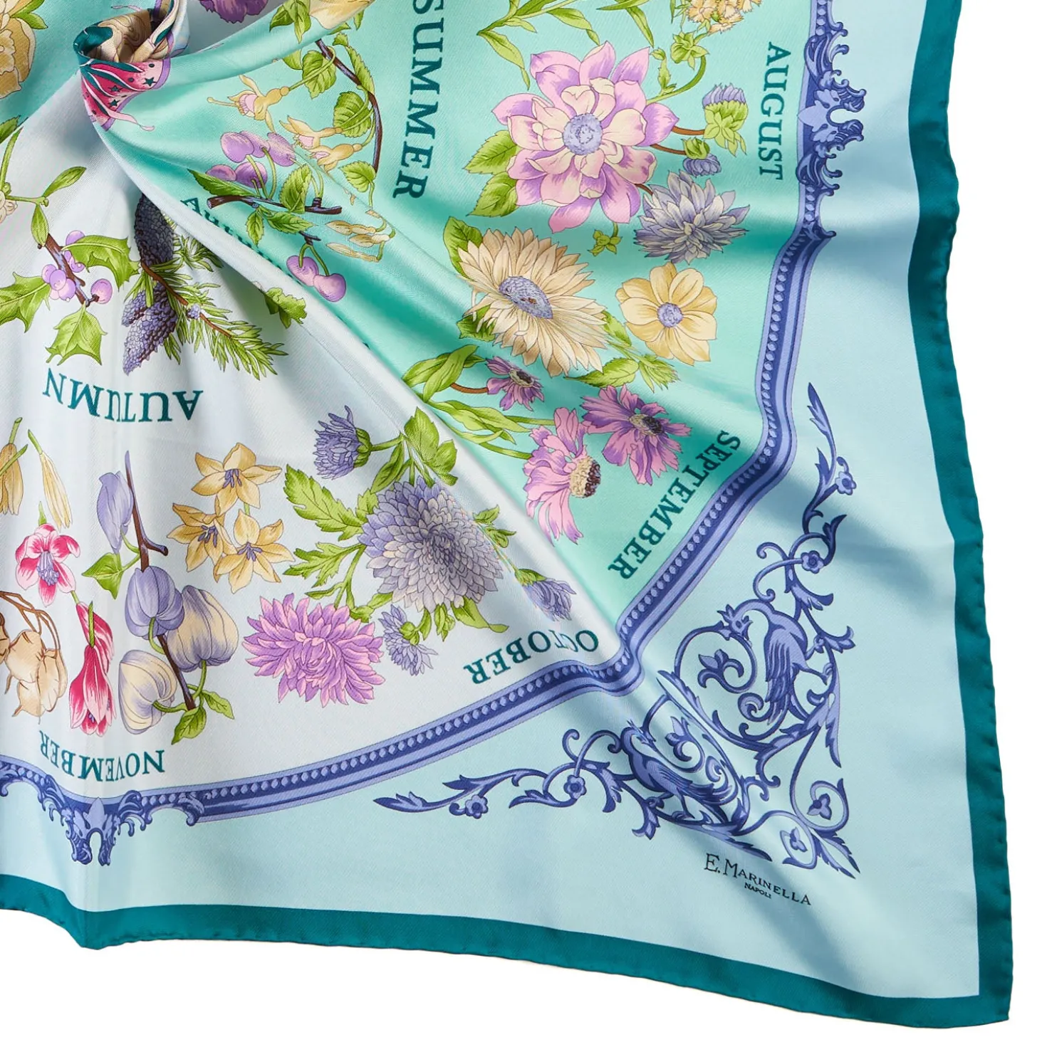 FOULARD IN SETA 90 VERDE La ruota delle stagioni