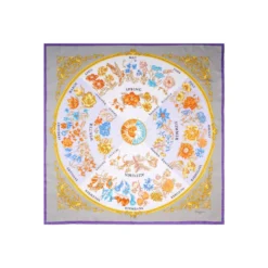 FOULARD IN SETA 90 VIOLA E TORTORA La ruota delle stagioni