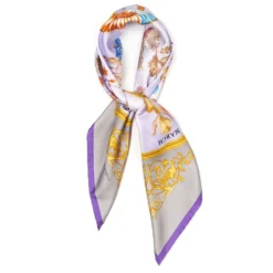 FOULARD IN SETA 90 VIOLA E TORTORA La ruota delle stagioni