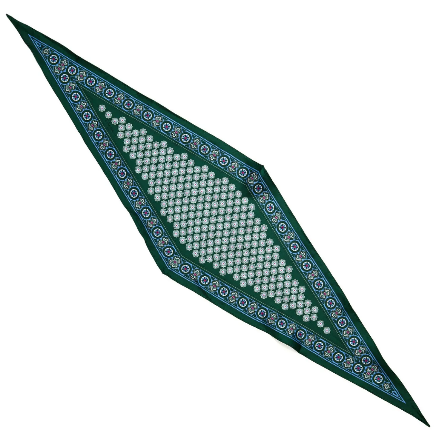 FOULARD ROMBO IN SETA VERDE SCURO Microfantasia fiore