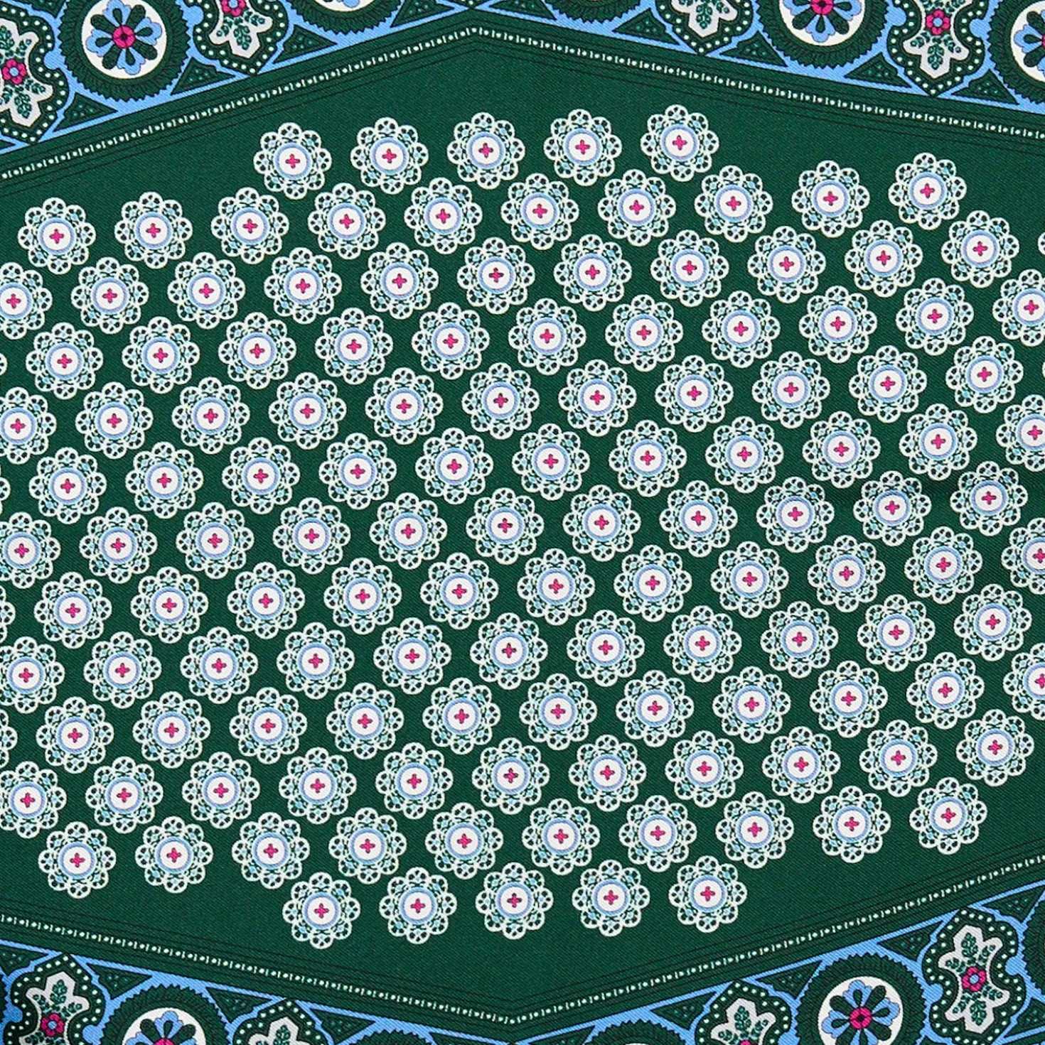 FOULARD ROMBO IN SETA VERDE SCURO Microfantasia fiore