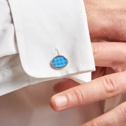 GEMELLI DA POLSO IN ARGENTO AZZURRO Con microfantasia fiore