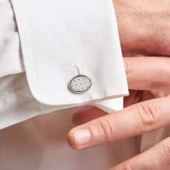 GEMELLI DA POLSO IN ARGENTO BIANCO Con microfantasia fiore