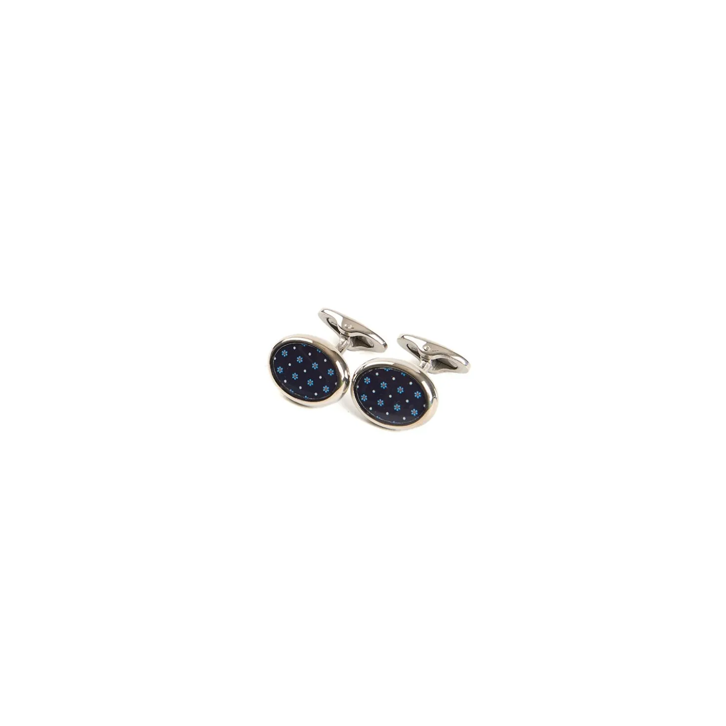 GEMELLI DA POLSO IN ARGENTO BLU SCURO Con microfantasia fiore