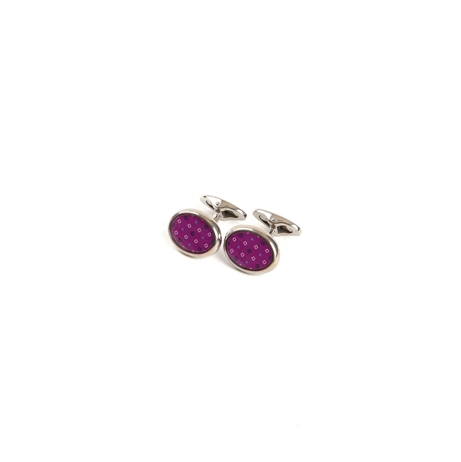 GEMELLI DA POLSO IN ARGENTO FUCSIA Con microfantasia fiore
