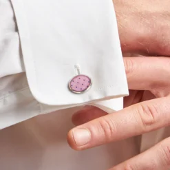 GEMELLI DA POLSO IN ARGENTO ROSACon microfantasia fiore