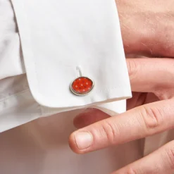 GEMELLI DA POLSO IN ARGENTO ROSSO Con microfantasia fiore
